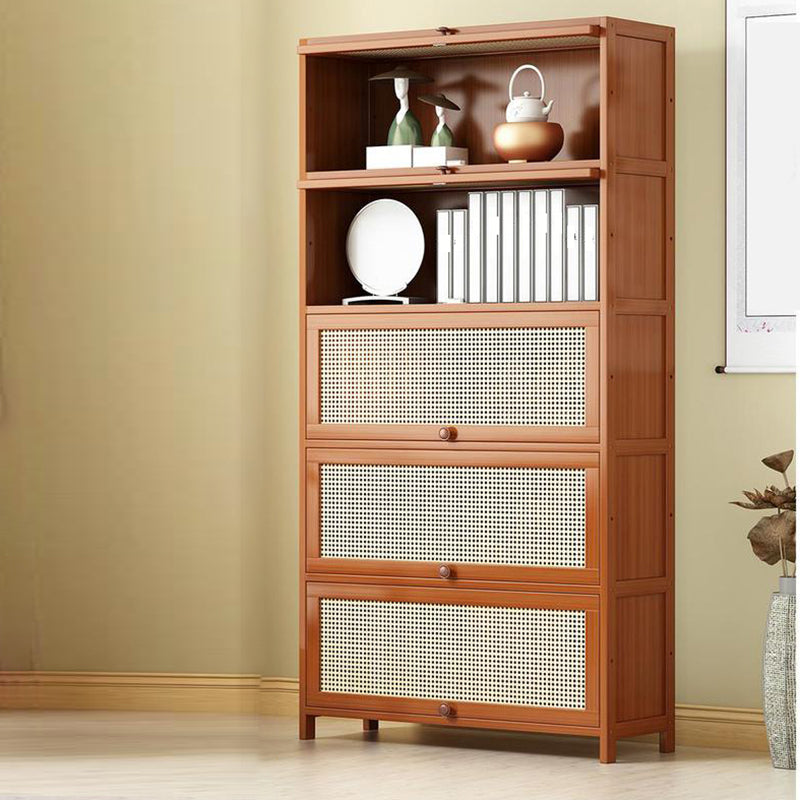 Bamboo Bookcase Standard Contemporary Closed Back Bookshelf with Cabinets