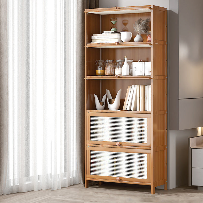 Bamboo Bookcase Standard Contemporary Closed Back Bookshelf with Cabinets