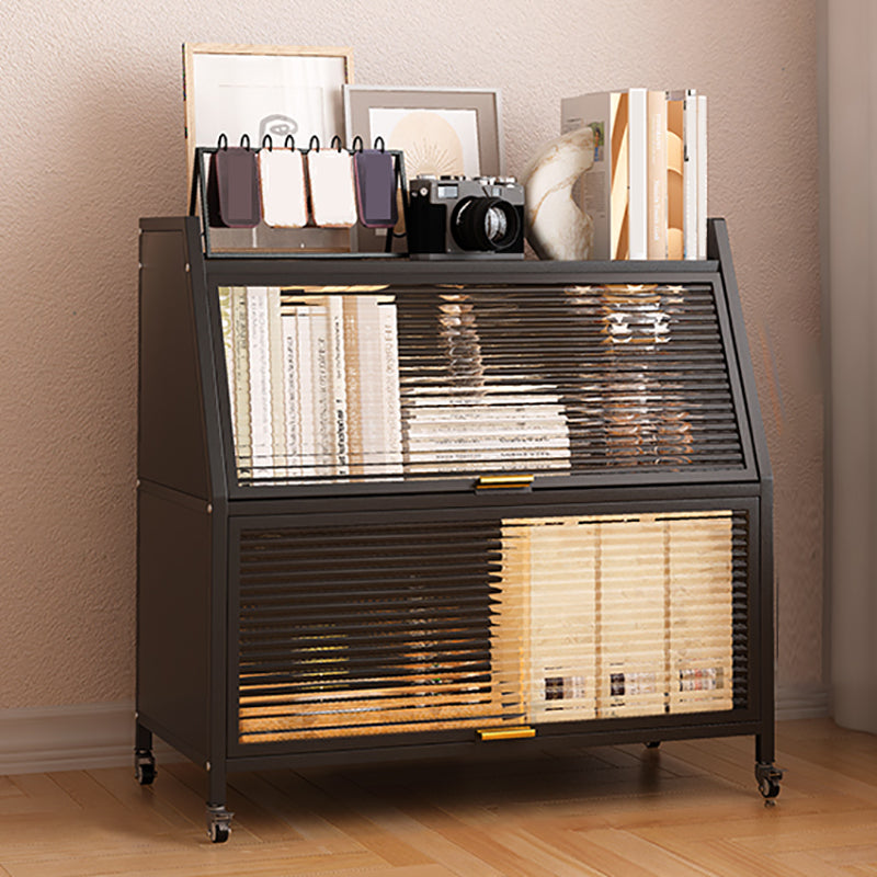 Glam Style Closed Back Bookshelf Standard Metal Bookcase for Study Room