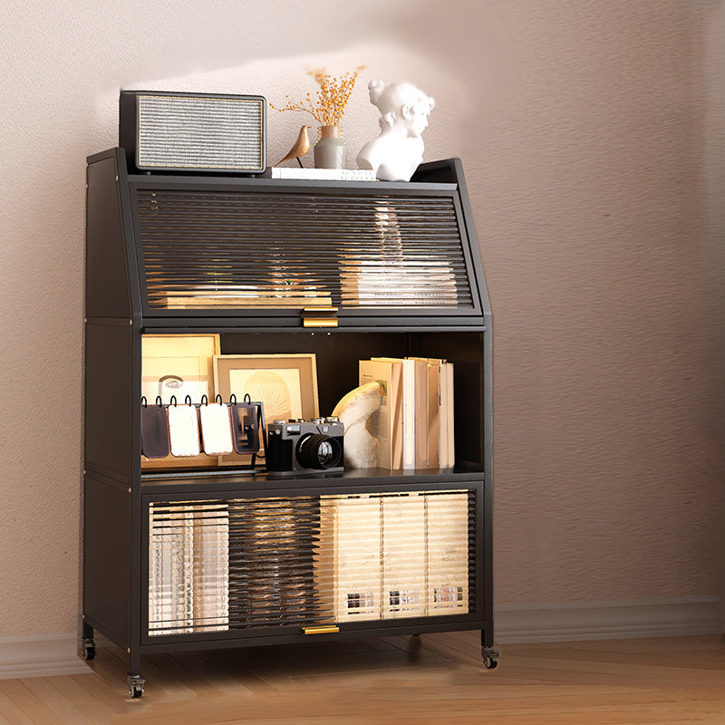 Glam Style Closed Back Bookshelf Standard Metal Bookcase for Study Room