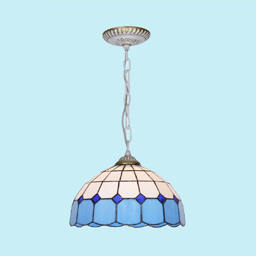 Mediterrane koepelhanglicht gekleurd kunstglas 1 lamp hanglamp in wit/blauw/brons