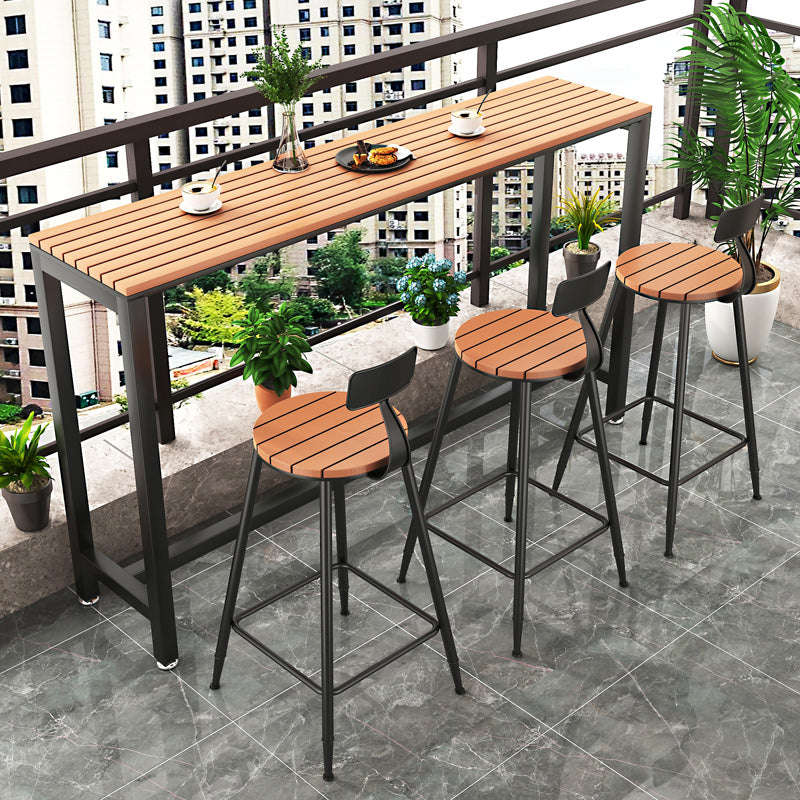Industrial Fuax Wood Bar Table Rectangle Water Resistant Patio Table