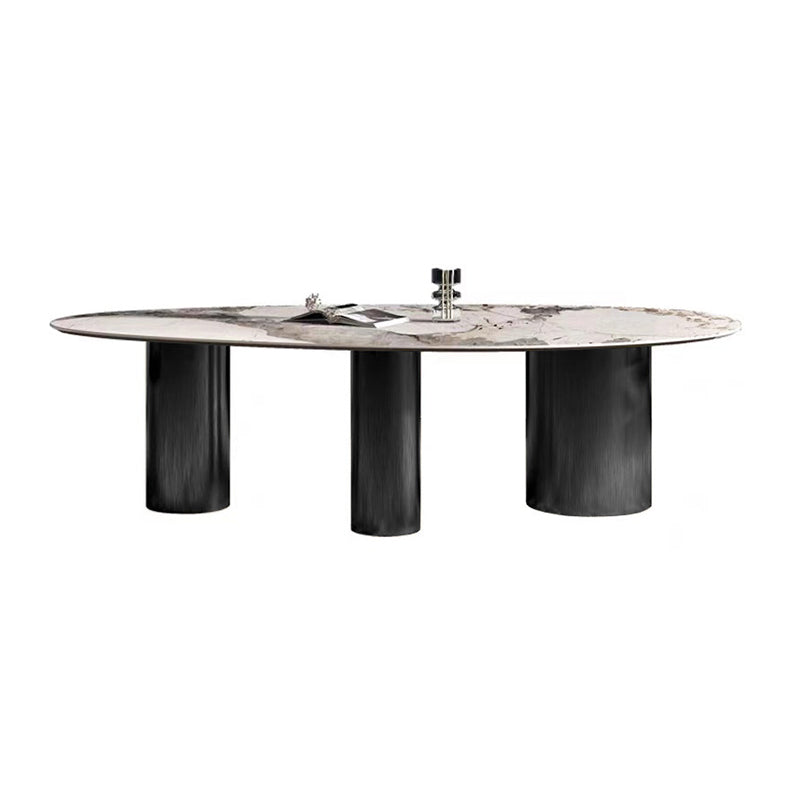 Boho Oval Dining Table Set 1/4/7 Pcs Stone and Metal Patio Dining Table with Chairs