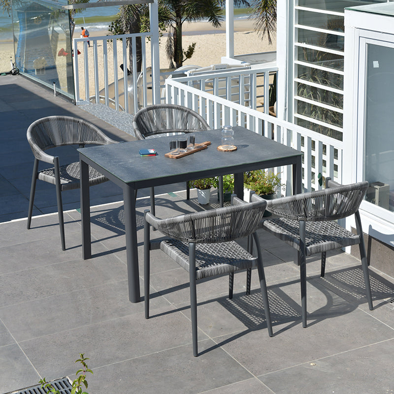 Boho Stone Top Dining Set 1/2/5 Pcs Metal Table with Chairs for Outdoor