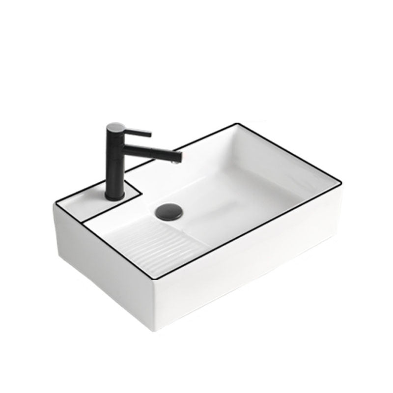 Classic Bathroom Sink Rectangular White Trough Sink with Pop-Up Drain