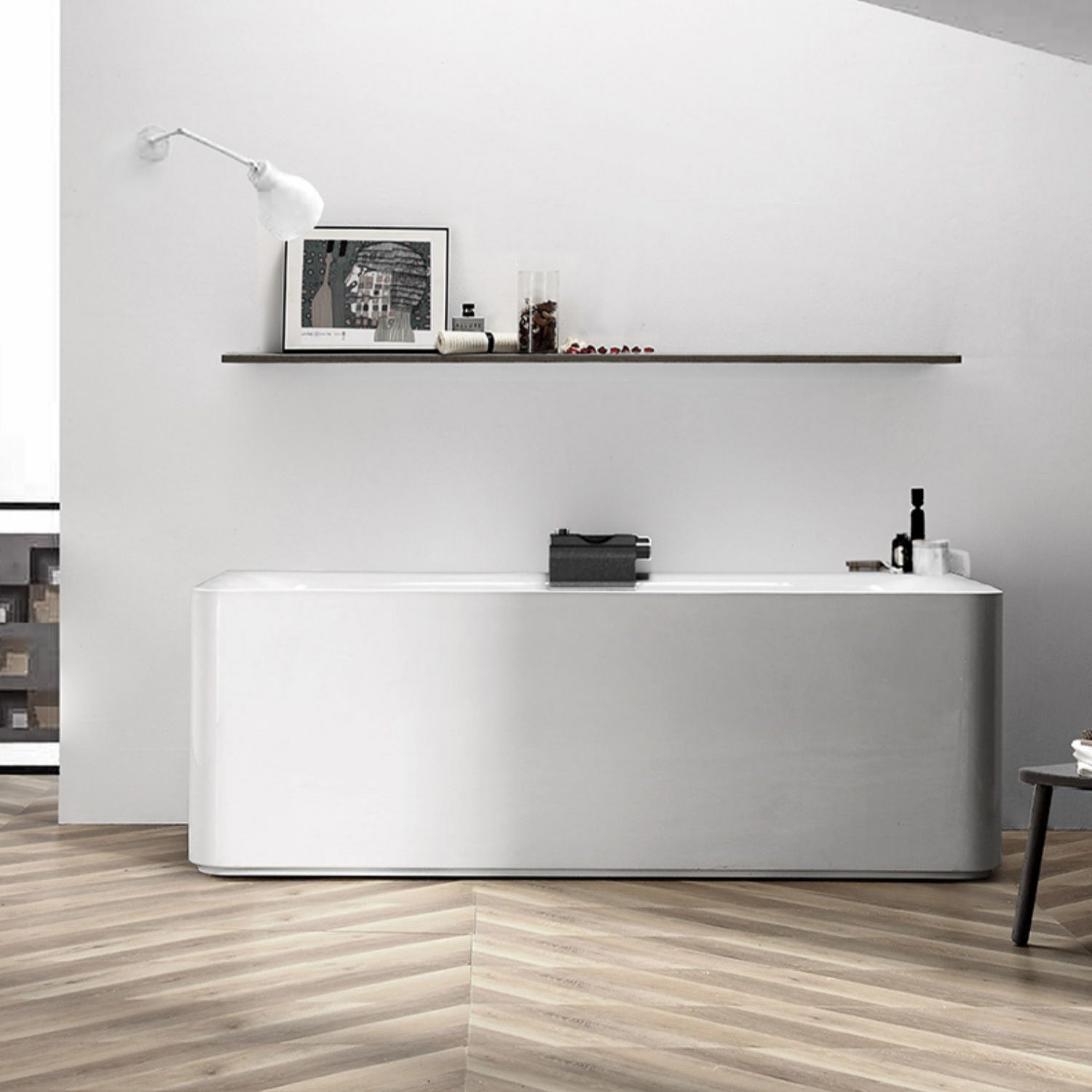 Acrylic Soaking Rectangular Bathtub Antique Finish Back to Wall Bath Tub