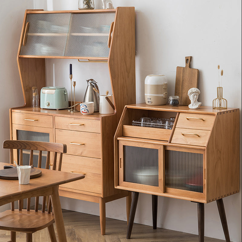 Contemporary China Cabinet Wooden Glass Doors Dining Hutch with Drawers