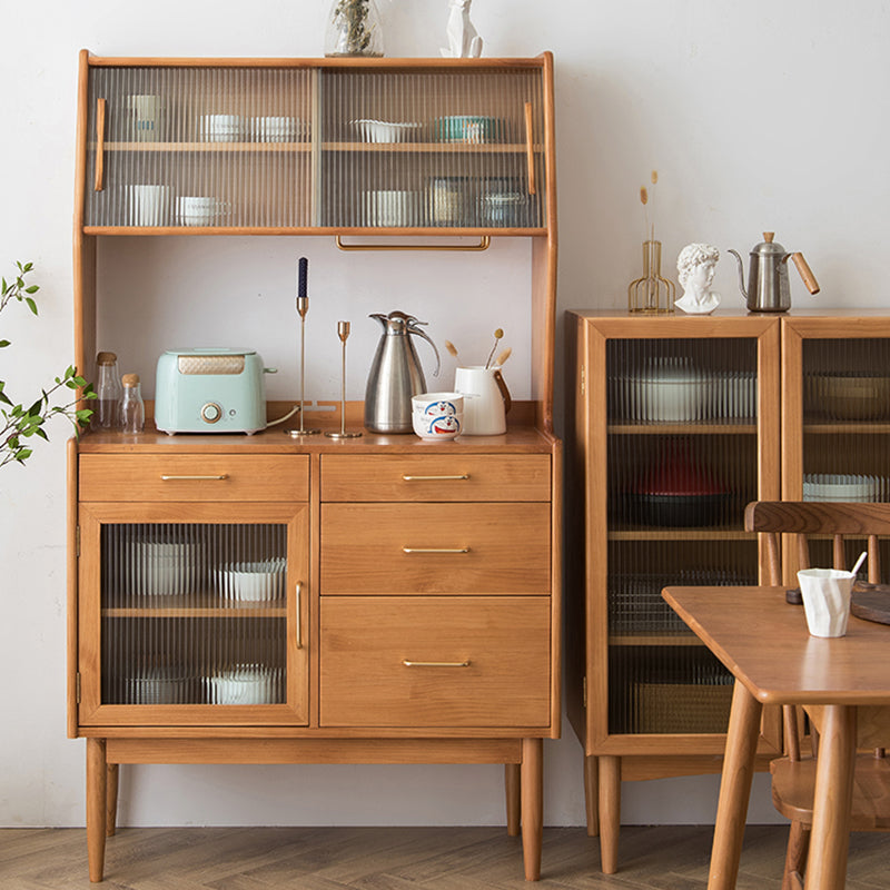 Contemporary China Cabinet Wooden Glass Doors Dining Hutch with Drawers