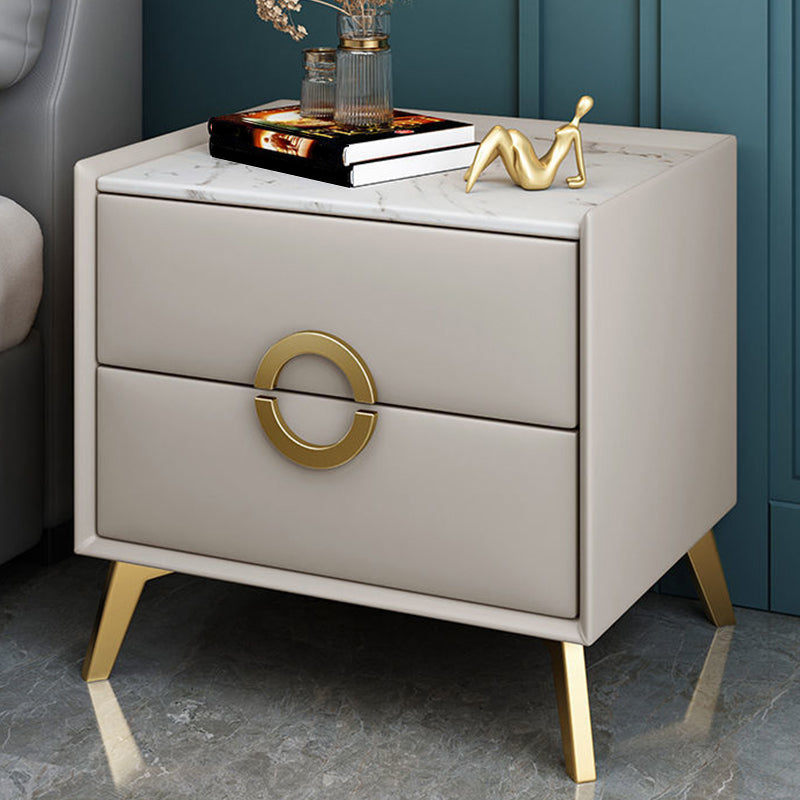 Contemporary Bed Nightstand Stone Night Table with 2 Drawers