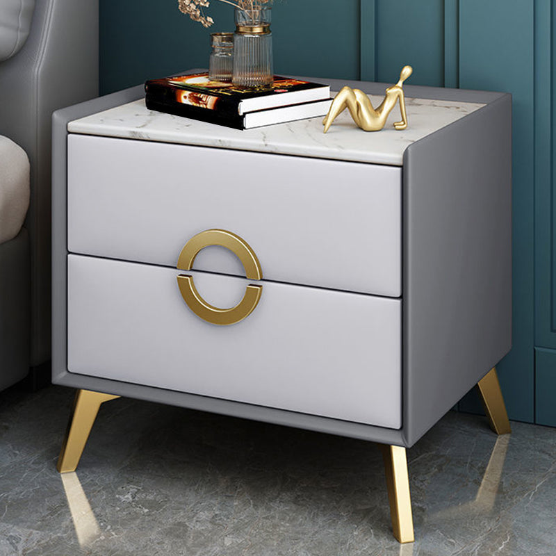 Contemporary Bed Nightstand Stone Night Table with 2 Drawers