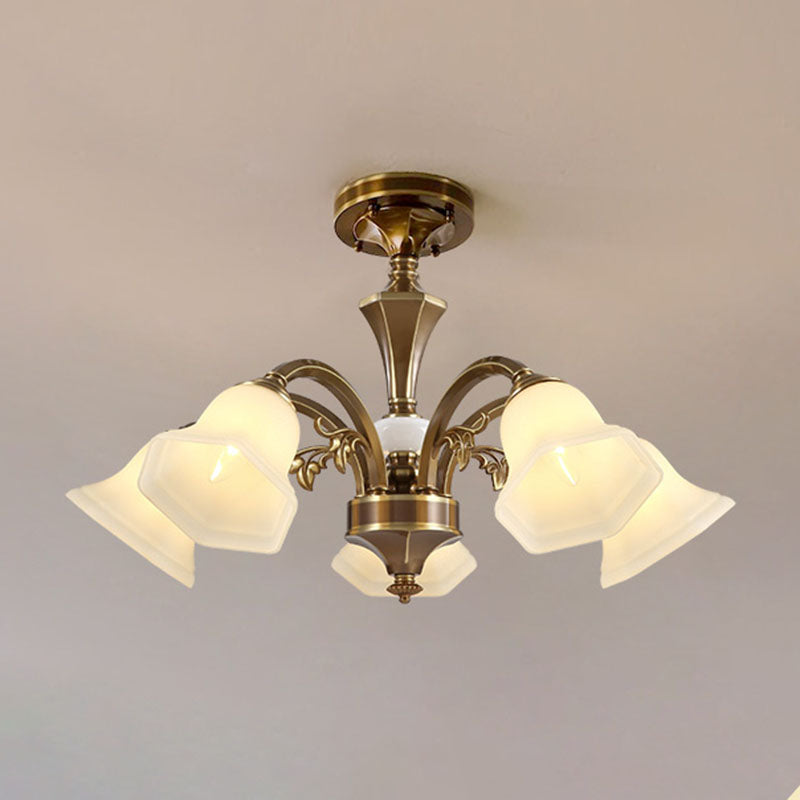 American Style Ceiling Light Bell Shape Ceiling Lamp with Glass Shade for Living Room