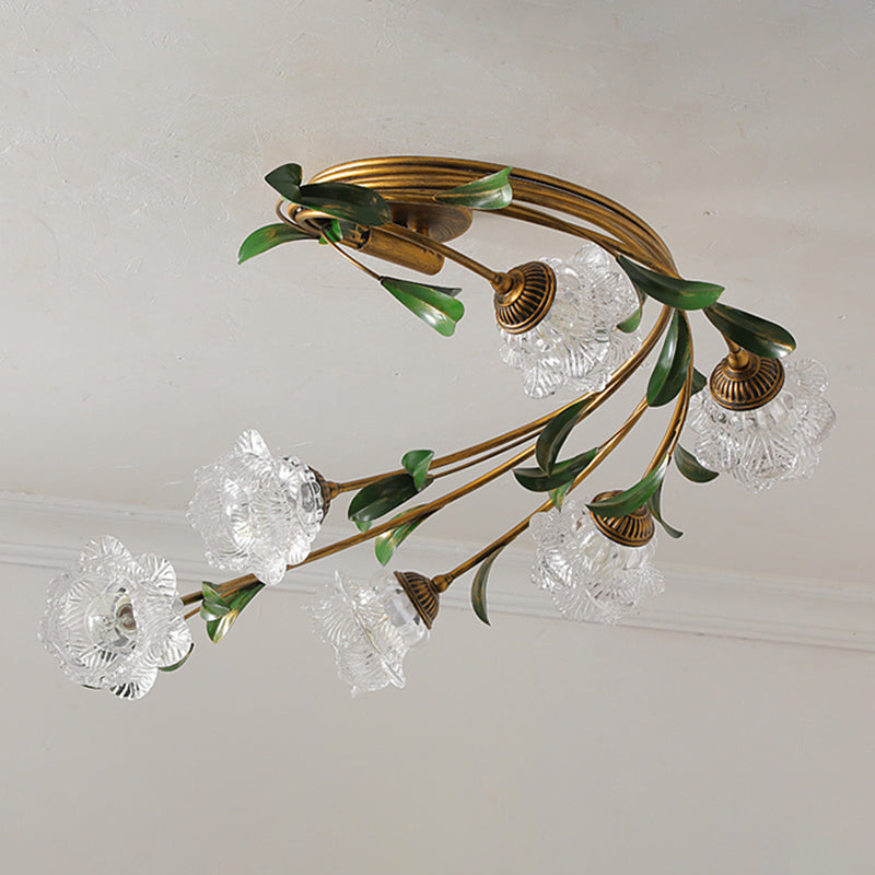 American Style Ceiling Light Flower Shape Ceiling Lamp with Glass Shade for Living Room