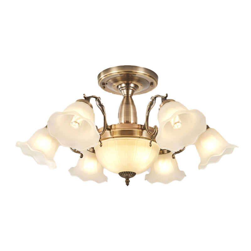 American Style Ceiling Light Flower Shape Ceiling Lamp with Glass Shade for Bedroom