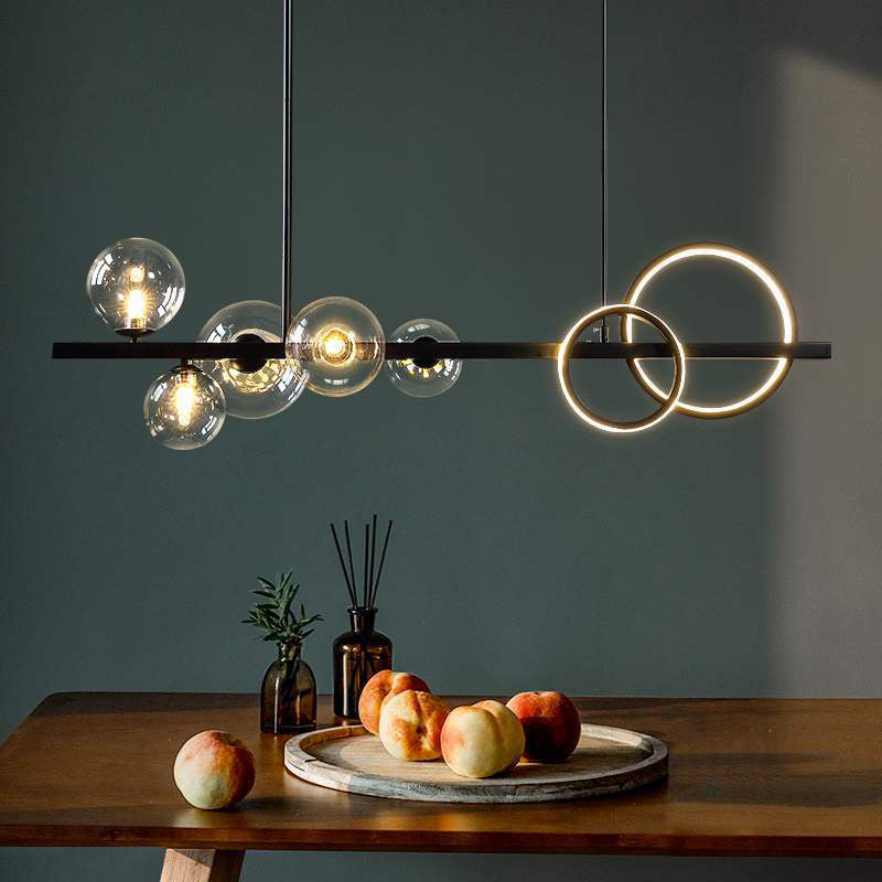 Clear Glass Shade Pendant Ceiling Fixture 5 - Head Modern Linear Kitchen Island Lighting