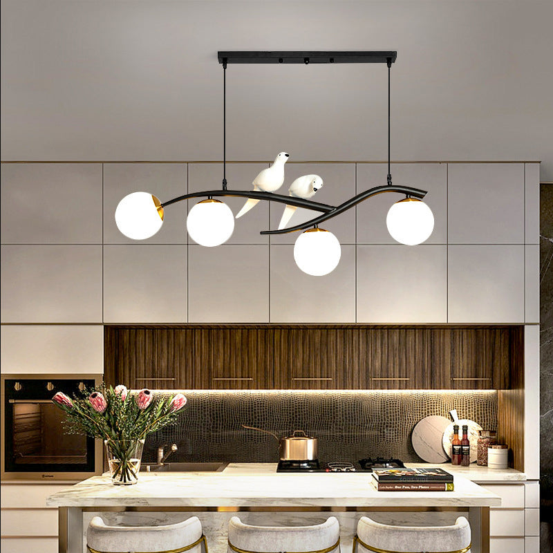 Iron and Glass Kitchen Island Fixture Modern 4 - Light Pendant Fixture in Black / Gold