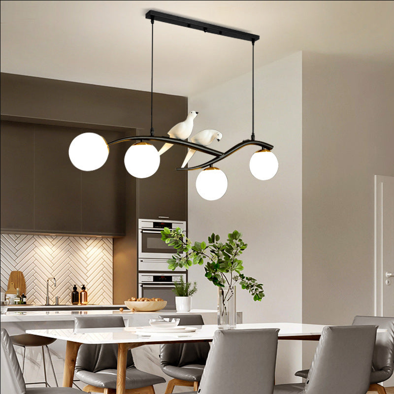 Iron and Glass Kitchen Island Fixture Modern 4 - Light Pendant Fixture in Black / Gold