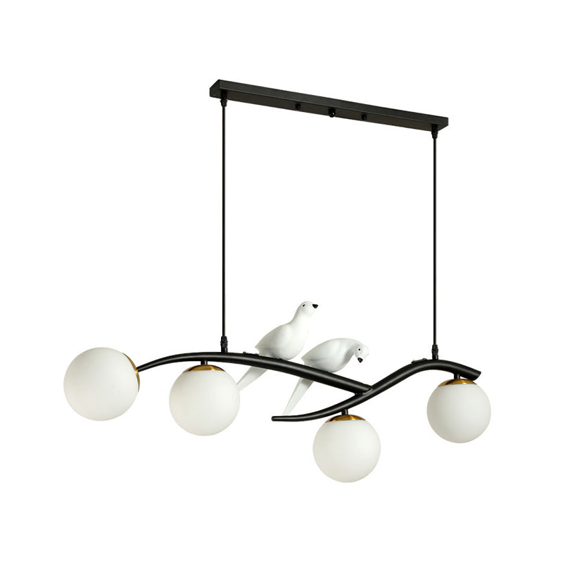 Iron and Glass Kitchen Island Fixture Modern 4 - Light Pendant Fixture in Black / Gold