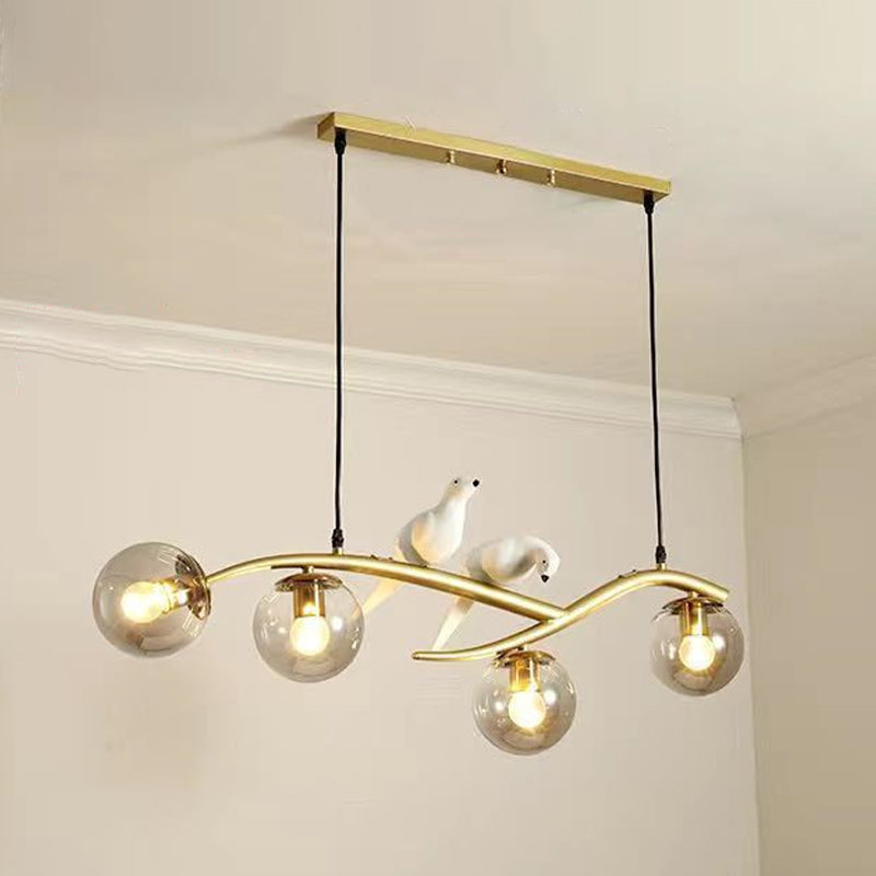 Iron and Glass Kitchen Island Fixture Modern 4 - Light Pendant Fixture in Black / Gold