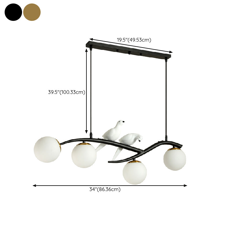 Iron and Glass Kitchen Island Fixture Modern 4 - Light Pendant Fixture in Black / Gold
