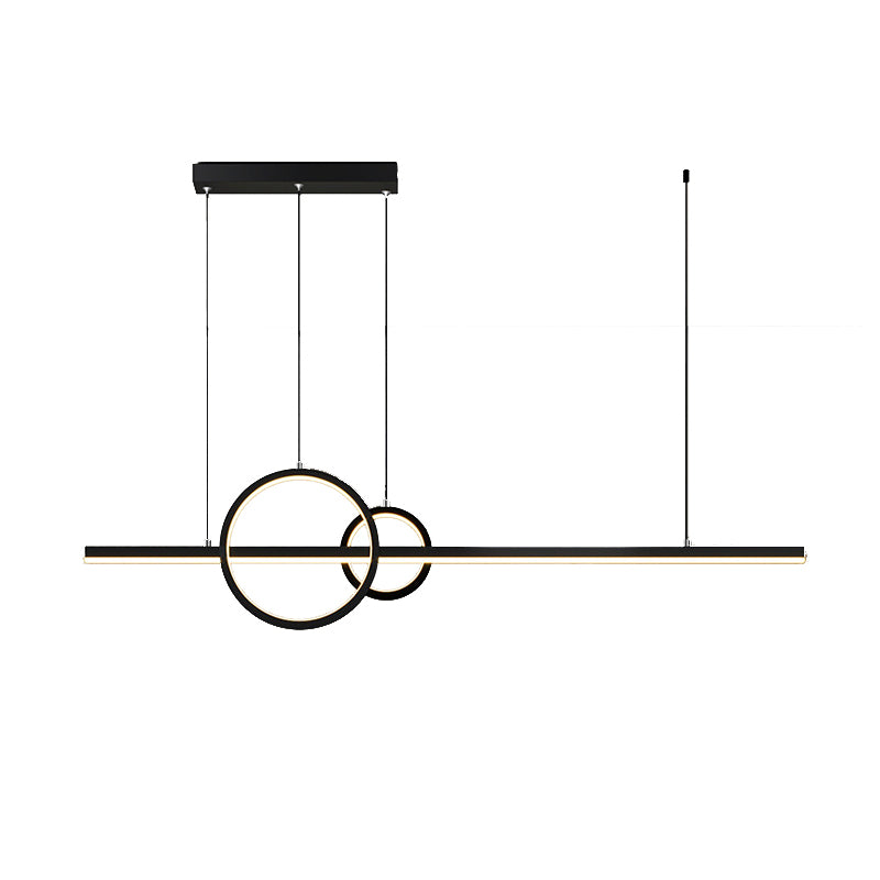 Dark Black Linear Kitchen Island Fixture Metal LED Ceiling Pendant Lighting