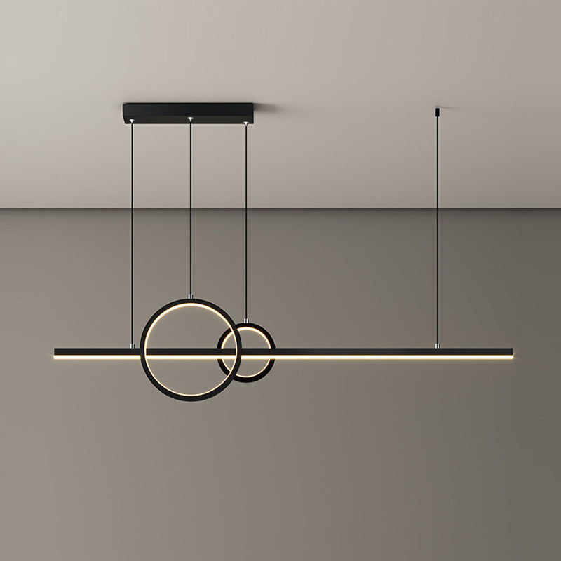 Dark Black Linear Kitchen Island Fixture Metal LED Ceiling Pendant Lighting