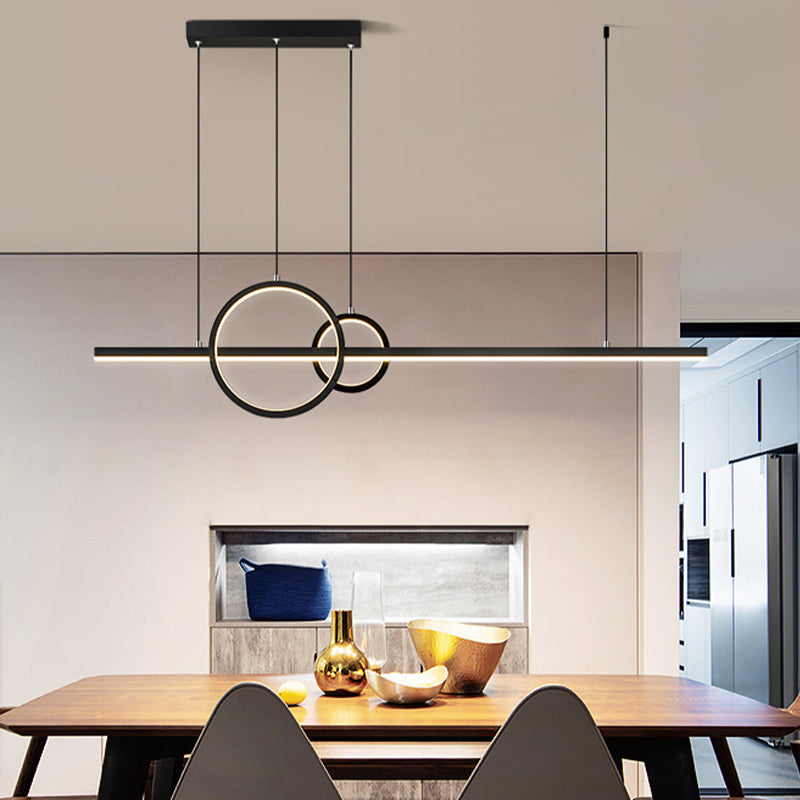 Dark Black Linear Kitchen Island Fixture Metal LED Ceiling Pendant Lighting