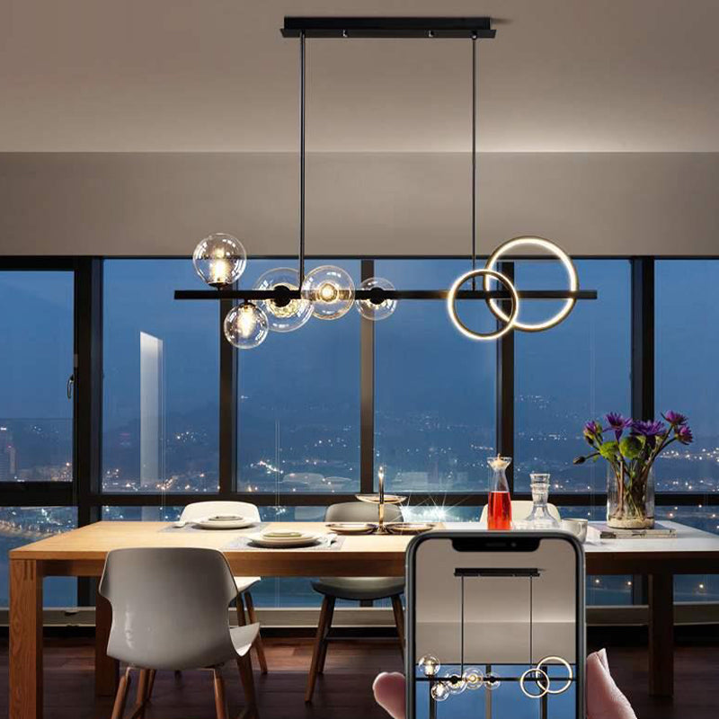Black 7-Light Modernism Ceiling Light LED Kitchen Island Lighting for Foyer