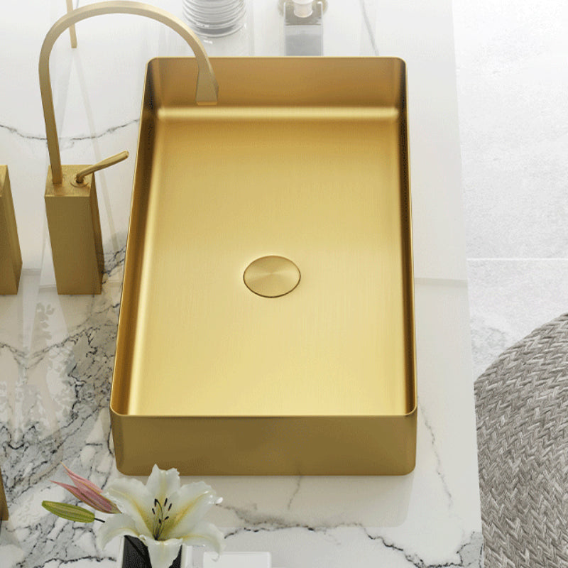 Modern Bathroom Sink Rectangular Metal Vessel Bathroom Sink with Pop-Up Drain