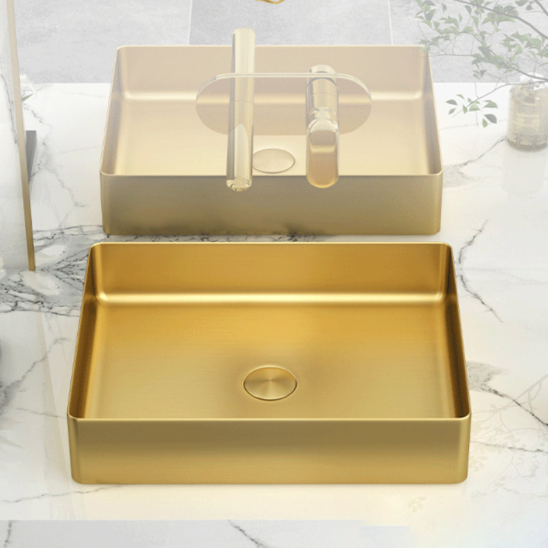 Modern Bathroom Sink Rectangular Metal Vessel Bathroom Sink with Pop-Up Drain