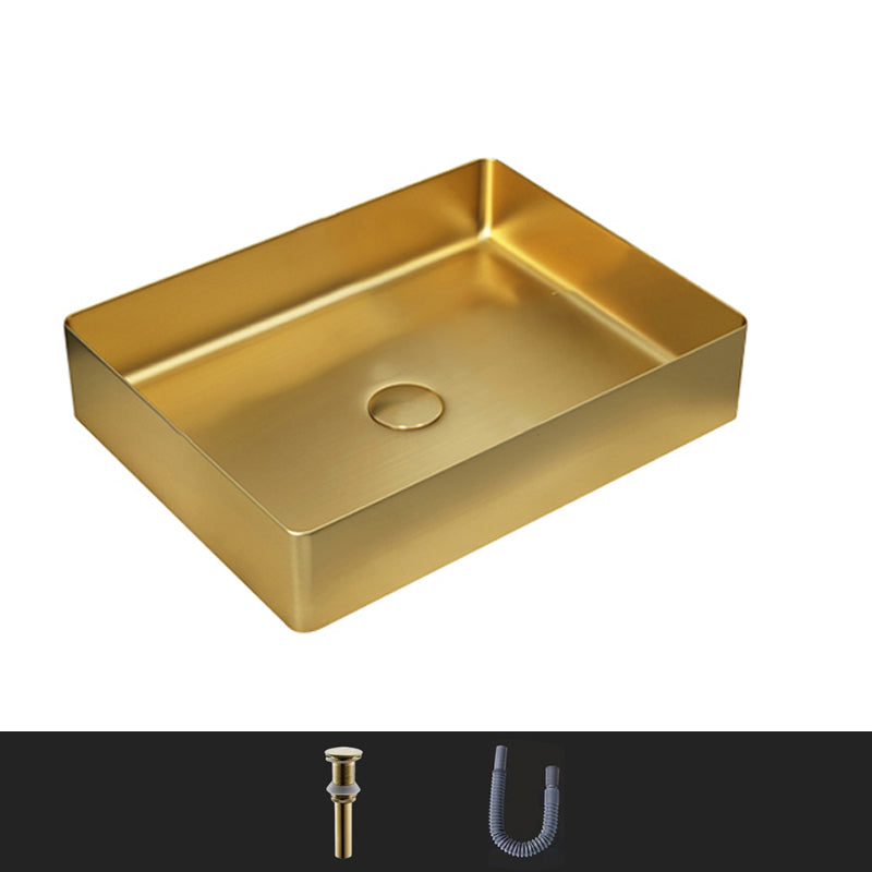 Modern Bathroom Sink Rectangular Metal Vessel Bathroom Sink with Pop-Up Drain