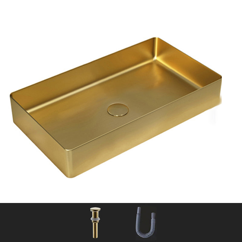 Modern Bathroom Sink Rectangular Metal Vessel Bathroom Sink with Pop-Up Drain