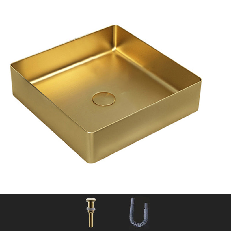 Modern Bathroom Sink Rectangular Metal Vessel Bathroom Sink with Pop-Up Drain