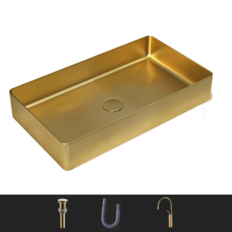 Modern Bathroom Sink Rectangular Metal Vessel Bathroom Sink with Pop-Up Drain