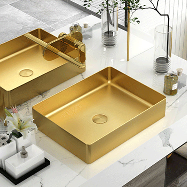 Modern Bathroom Sink Rectangular Metal Vessel Bathroom Sink with Pop-Up Drain