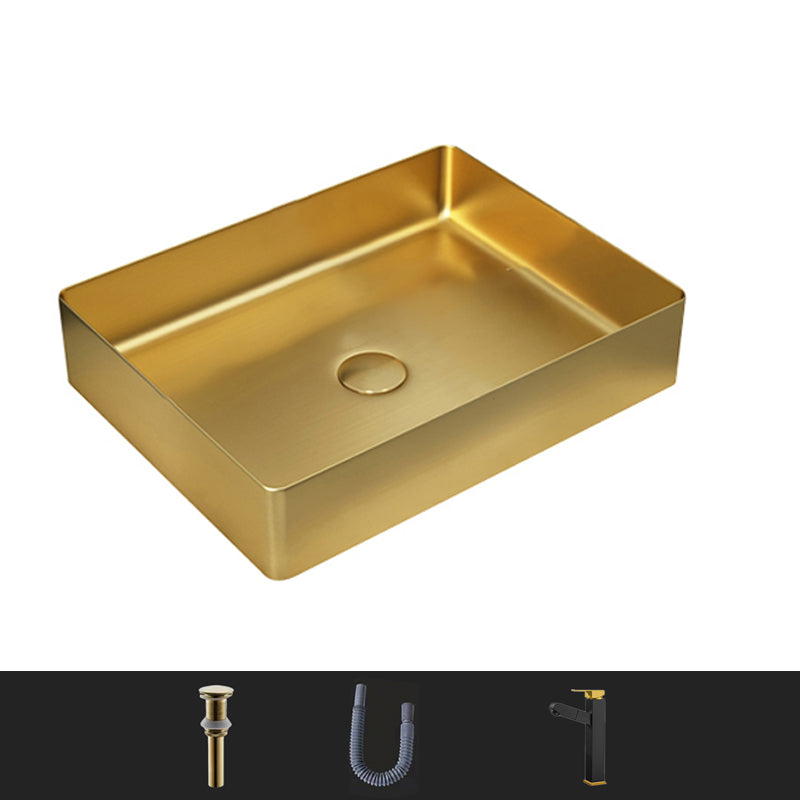 Modern Bathroom Sink Rectangular Metal Vessel Bathroom Sink with Pop-Up Drain