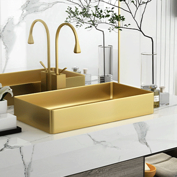 Modern Bathroom Sink Rectangular Metal Vessel Bathroom Sink with Pop-Up Drain