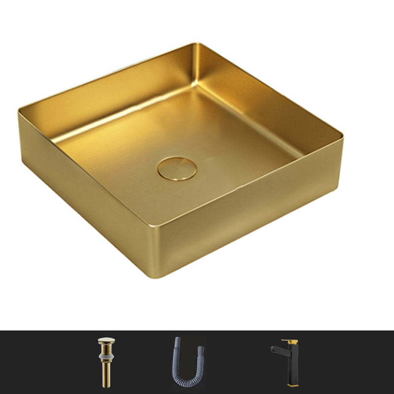 Modern Bathroom Sink Rectangular Metal Vessel Bathroom Sink with Pop-Up Drain