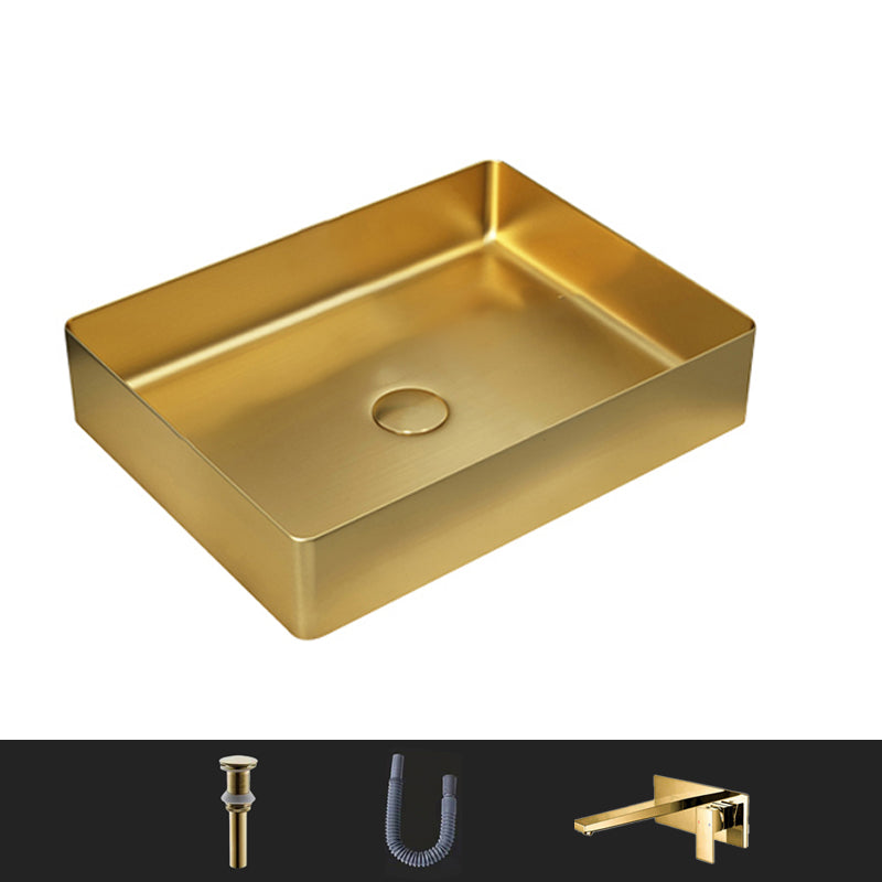 Modern Bathroom Sink Rectangular Metal Vessel Bathroom Sink with Pop-Up Drain