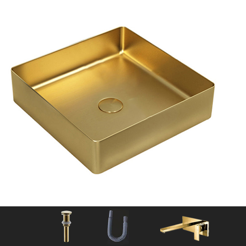 Modern Bathroom Sink Rectangular Metal Vessel Bathroom Sink with Pop-Up Drain