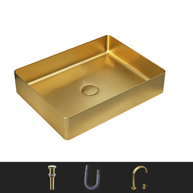 Modern Bathroom Sink Rectangular Metal Vessel Bathroom Sink with Pop-Up Drain