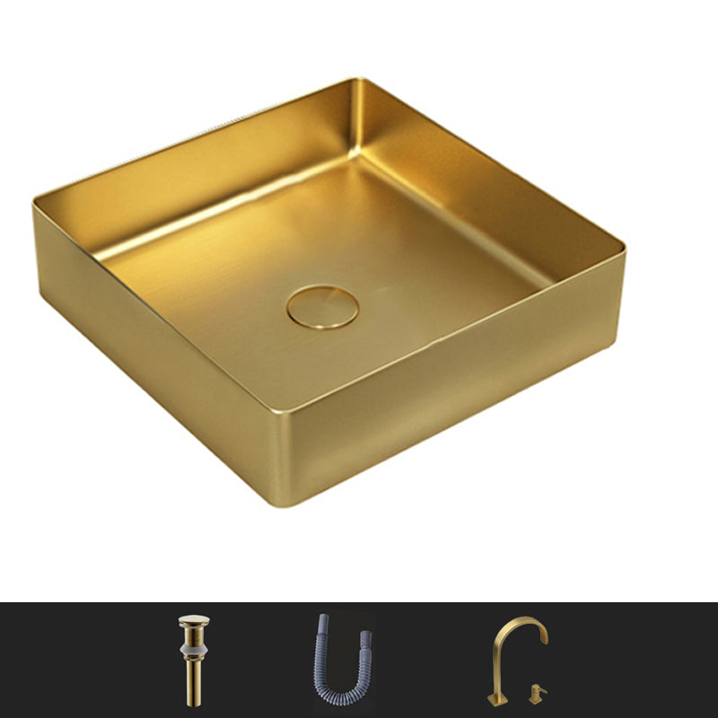Modern Bathroom Sink Rectangular Metal Vessel Bathroom Sink with Pop-Up Drain