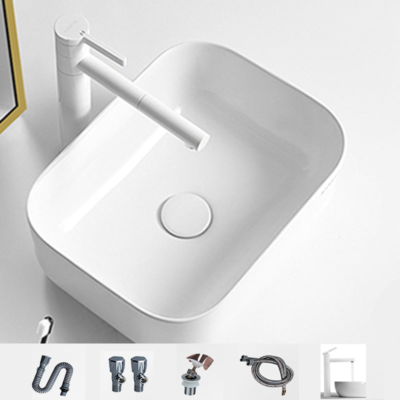 Contemporary Bathroom Sink Porcelain Square Vessel Bathroom Sink with Pop-Up Drain