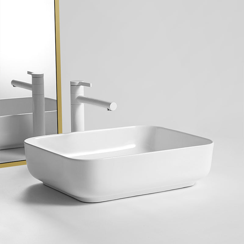 Contemporary Bathroom Sink Porcelain Square Vessel Bathroom Sink with Pop-Up Drain