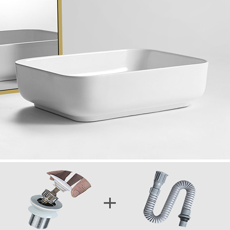 Contemporary Bathroom Sink Porcelain Square Vessel Bathroom Sink with Pop-Up Drain