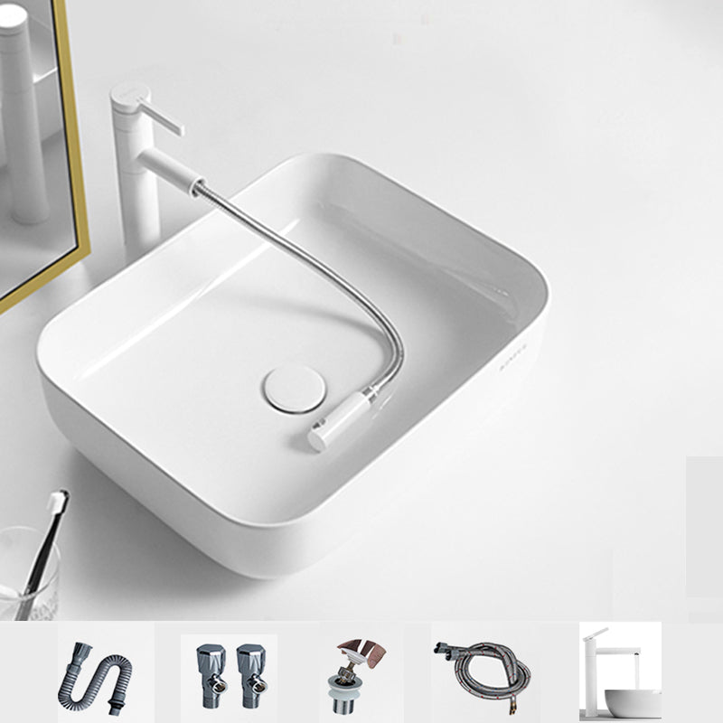 Contemporary Bathroom Sink Porcelain Square Vessel Bathroom Sink with Pop-Up Drain