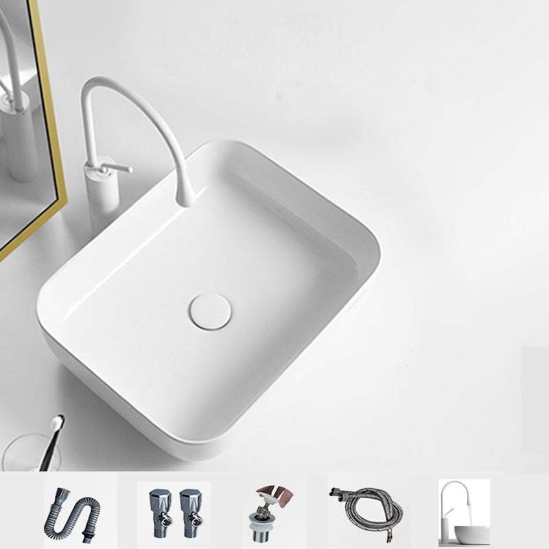 Contemporary Bathroom Sink Porcelain Square Vessel Bathroom Sink with Pop-Up Drain