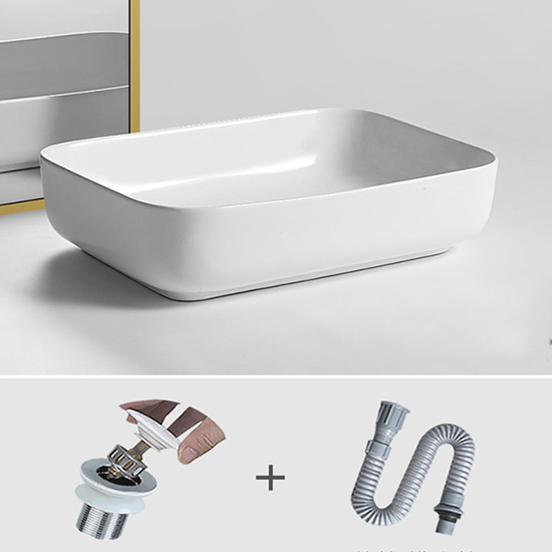 Contemporary Bathroom Sink Porcelain Square Vessel Bathroom Sink with Pop-Up Drain