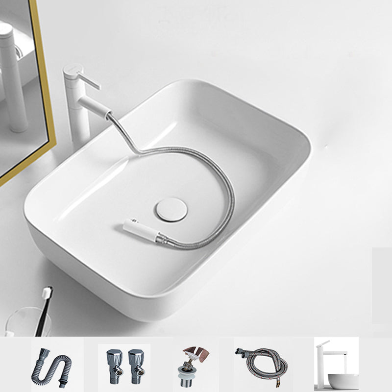 Contemporary Bathroom Sink Porcelain Square Vessel Bathroom Sink with Pop-Up Drain