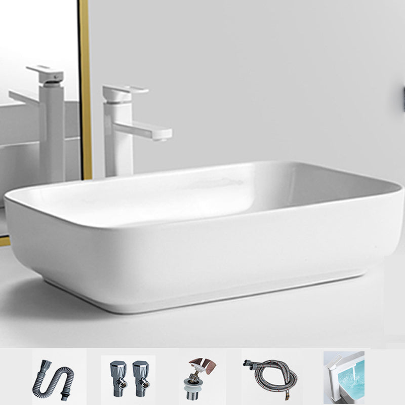 Contemporary Bathroom Sink Porcelain Square Vessel Bathroom Sink with Pop-Up Drain