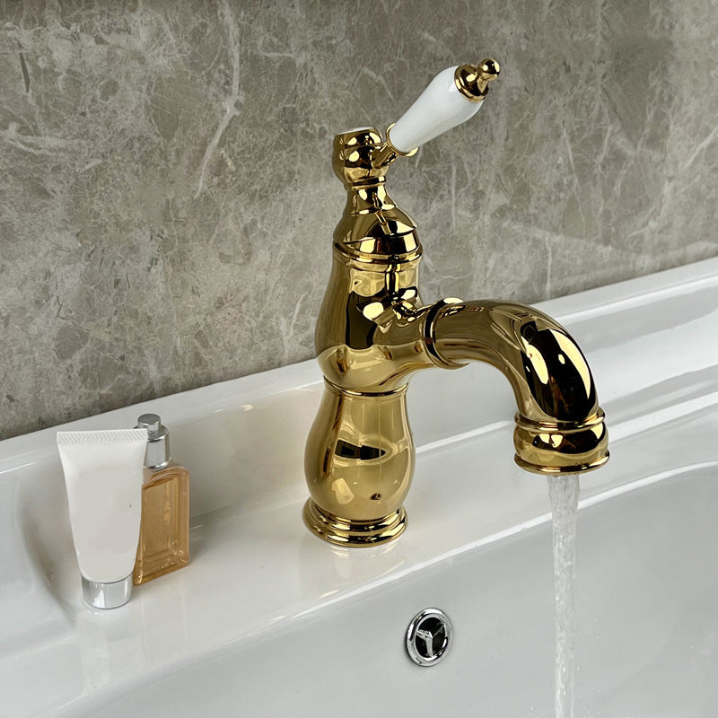 Vintage Bathroom Basin Faucet Full Brass Pull-out Ceramic Handle Sink Faucet with Drain